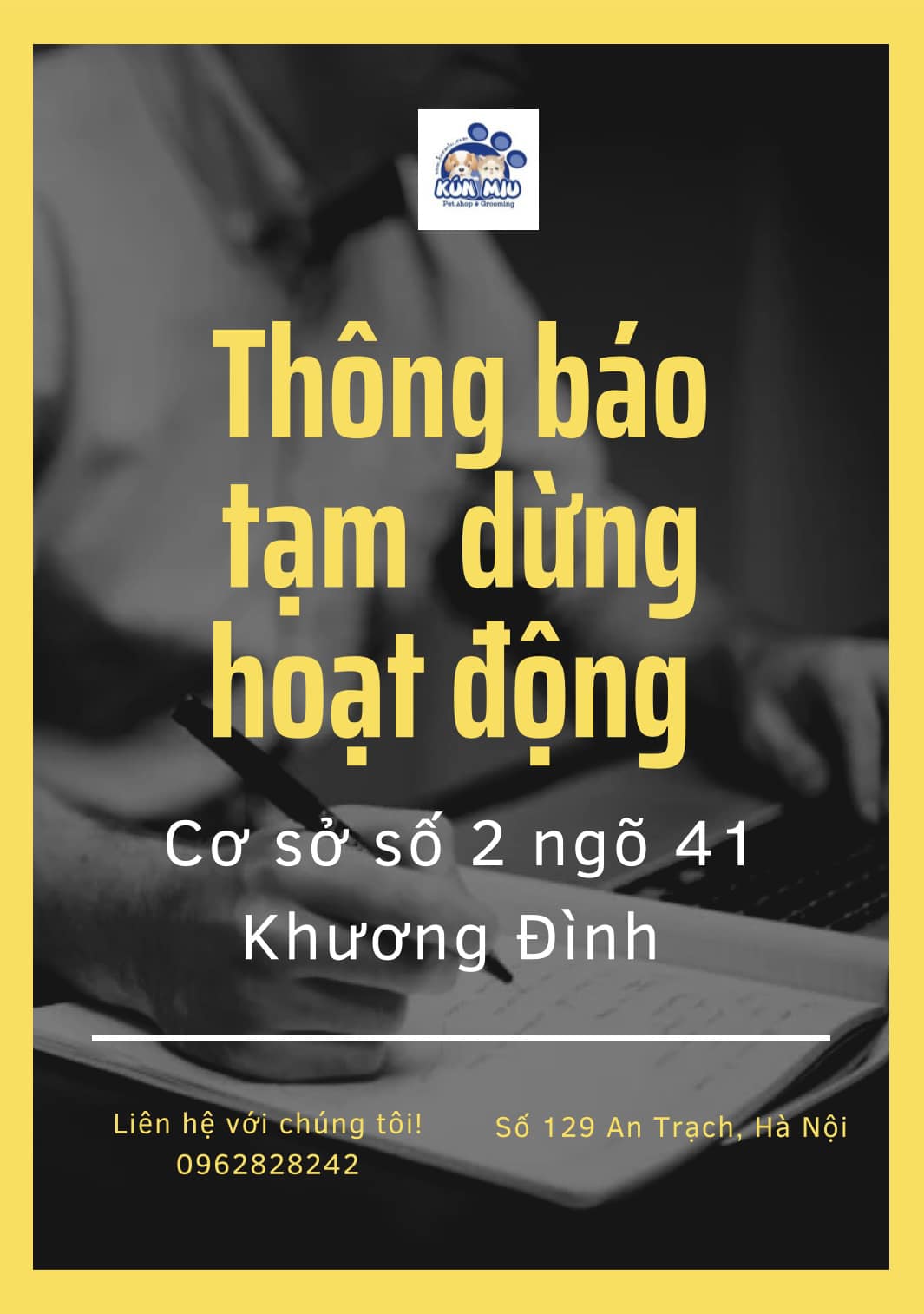 THÔNG BÁO DỪNG HOẠT ĐỘNG CƠ SỞ KHUƠNG ĐÌNH