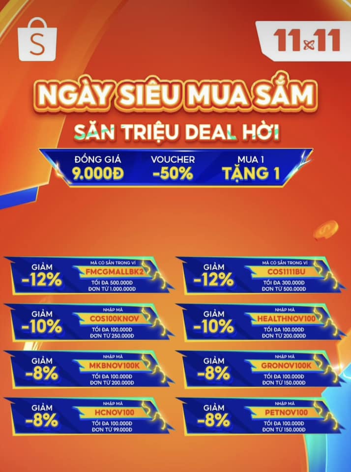 SUPER SALE 11.11 Shopee tặng mã chấn động
