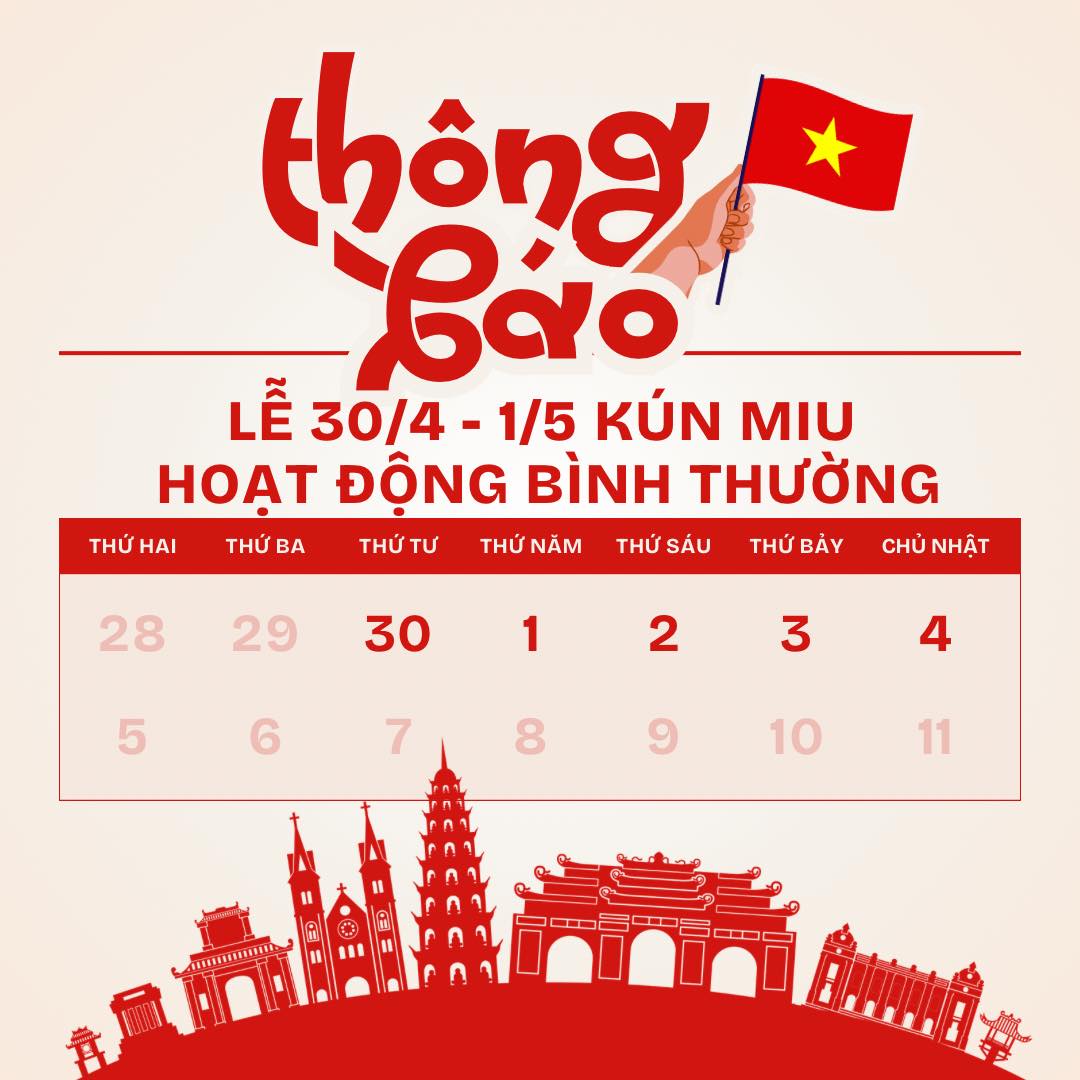 THÔNG BÁO HOẠT ĐỘNG DỊP LỄ 30/4 & 1/5