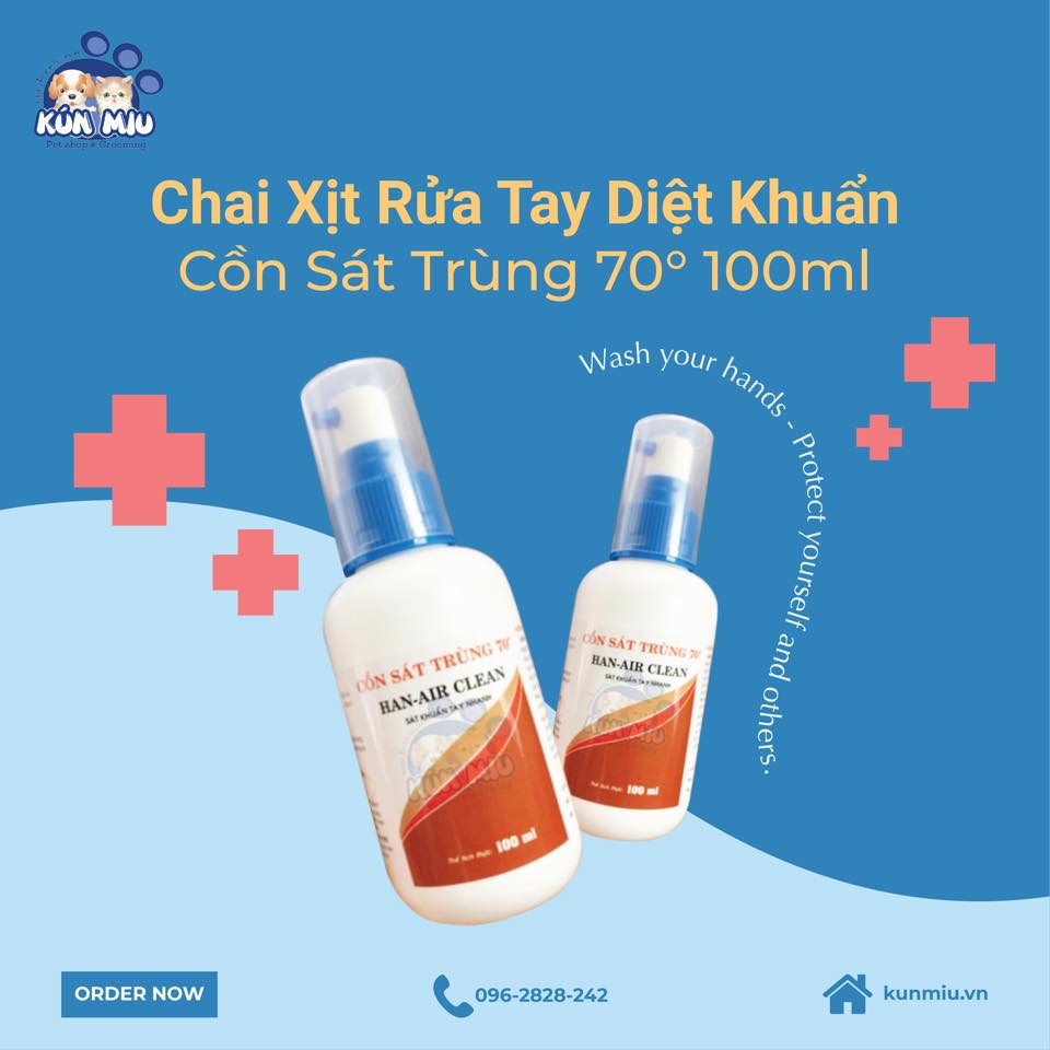 Cồn sát trùng diệt khuẩn 70 độ Han-air Clean 100ml