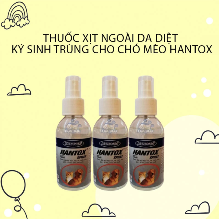 Thuốc xịt ngoài da diệt ve rận, bọ chét, ký sinh trùng cho chó mèo Hantox 100ml