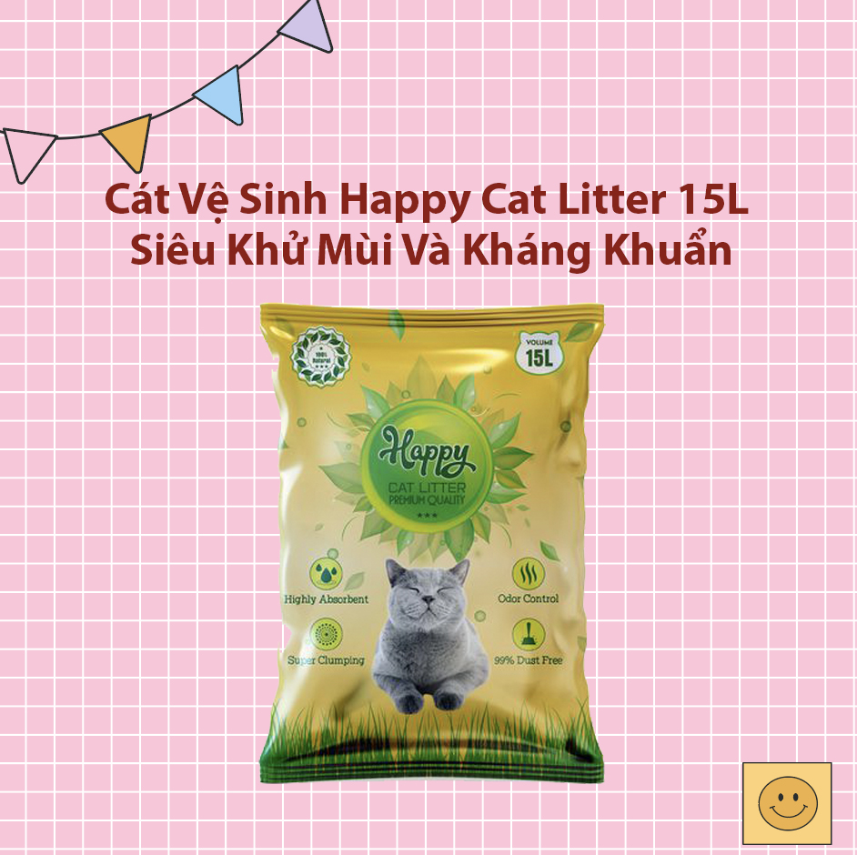 Cát vệ sinh Happy Cat 15L siêu khử mùi và kháng khuẩn (Vàng)