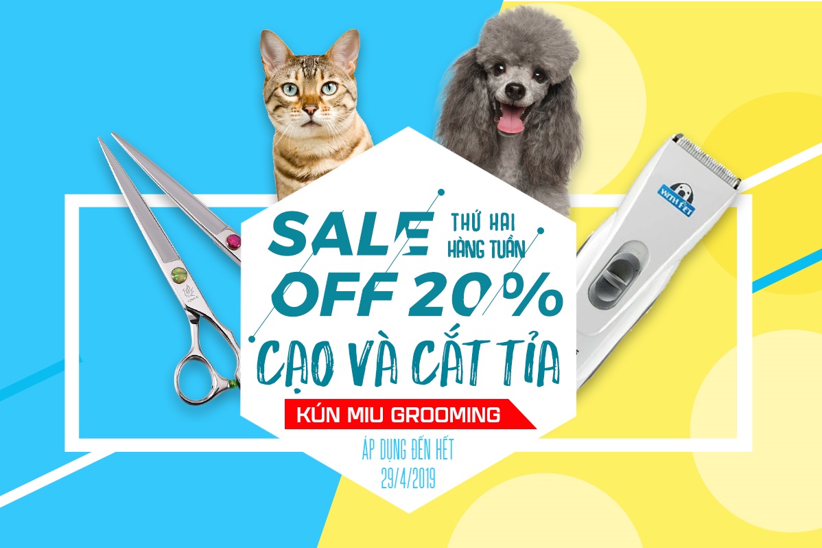 Thứ 2 hàng tuần trong tháng 4 - Giảm giá 20% dịch vụ cắt tỉa, cạo lông