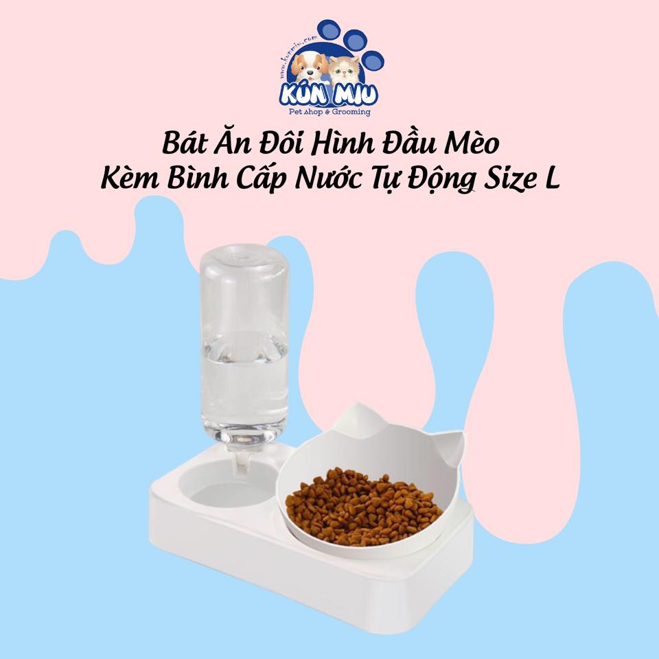 Bát ăn đôi hình đầu mèo kèm bình cấp nước tự động size L