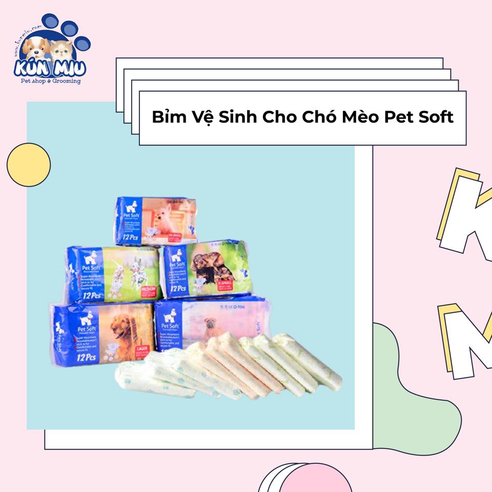 Bỉm vệ sinh cho chó mèo Pet Soft bịch 12 chiếc 