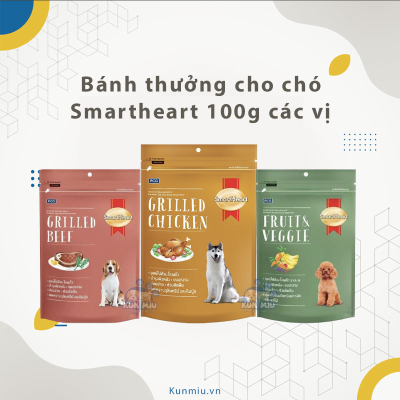 Bánh thưởng cho chó Smartheart các vị (gà nướng, thịt bò, rau củ)