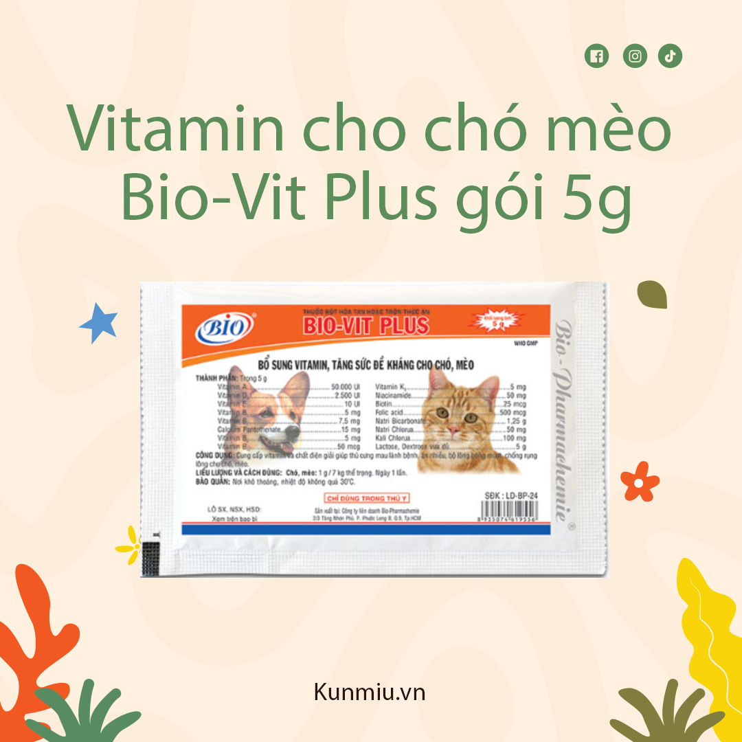 Vitamin cho chó mèo Bio-Vit Plus gói 5g