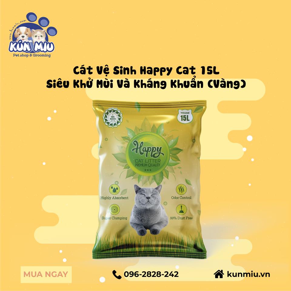 Cát vệ sinh Happy Cat 15L siêu khử mùi và kháng khuẩn (Vàng)