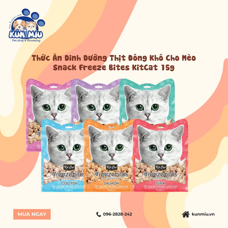 Thức ăn dinh dưỡng thịt đông khô cho mèo Snack Freeze Bites KitCat 15g