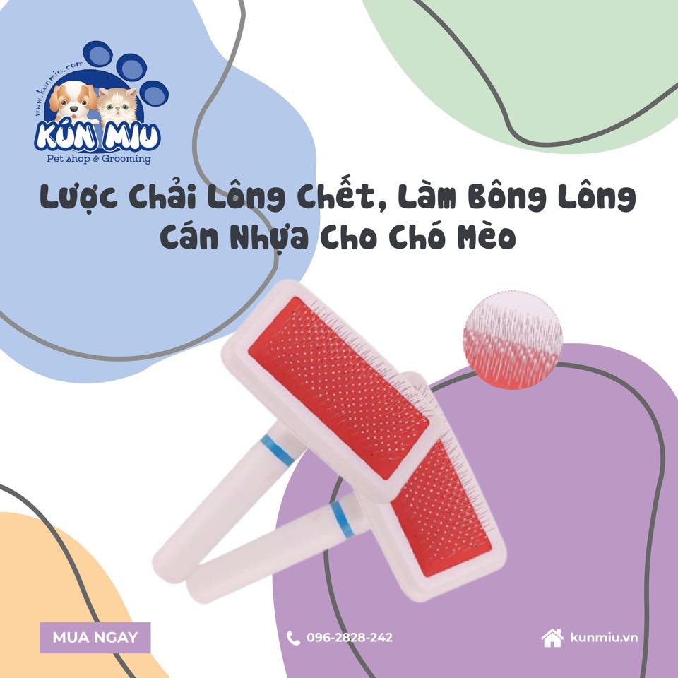 Lược chải lông chết, làm bông lông cán nhựa cho chó mèo (PK)