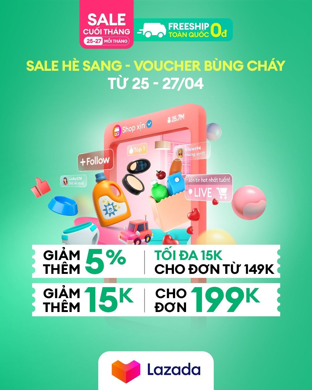 Ngày sale cuối 27.04 Lazada siêu nhiệt