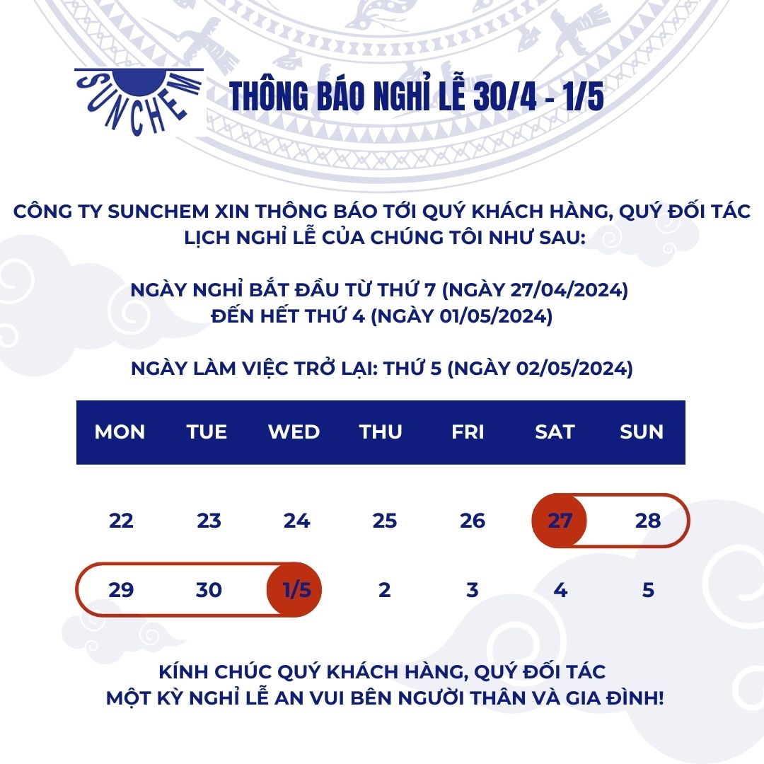 THÔNG BÁO LỊCH NGHỈ LỄ 30/4-1/5