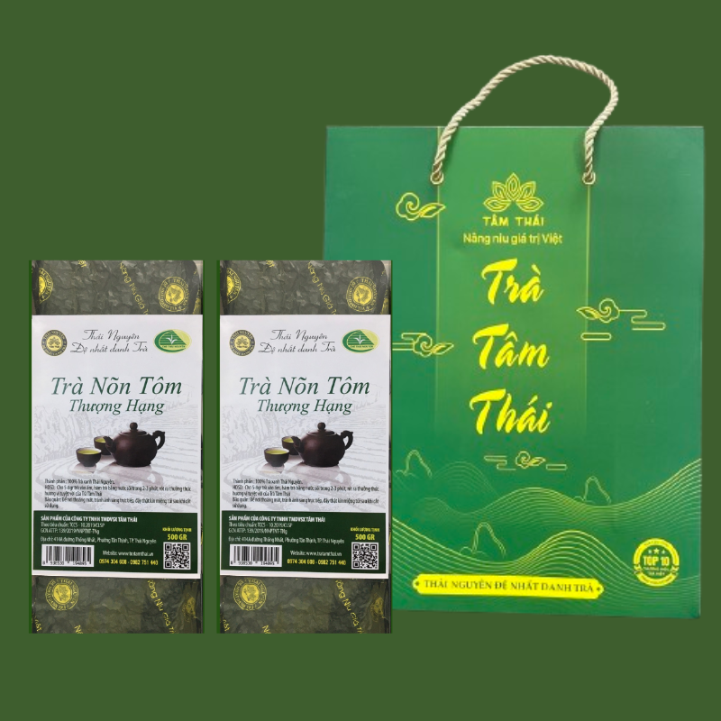 Trà Nõn Tôm Thượng Hạng 1kg = 10 gói 100g + túi xách Trà Nõn Tôm Tân Cương, Thái Nguyên