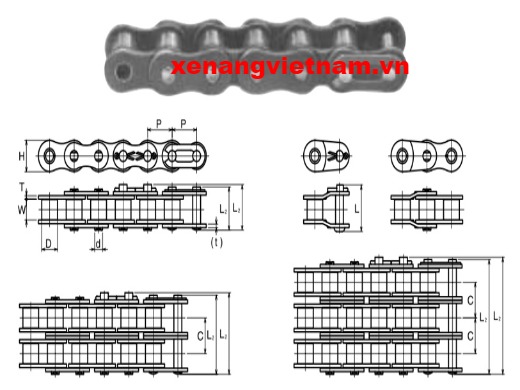 Xích con lăn bước đôi bước ba Tsubaki-Fenner-Kana-Dongbo-Donghua