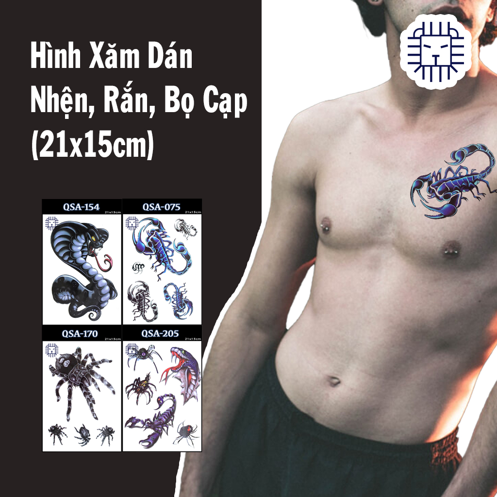 Hình Xăm Dán Tạm Thời Nhện, Rắn, Bọ Cạp (21x15cm) Leo Shop