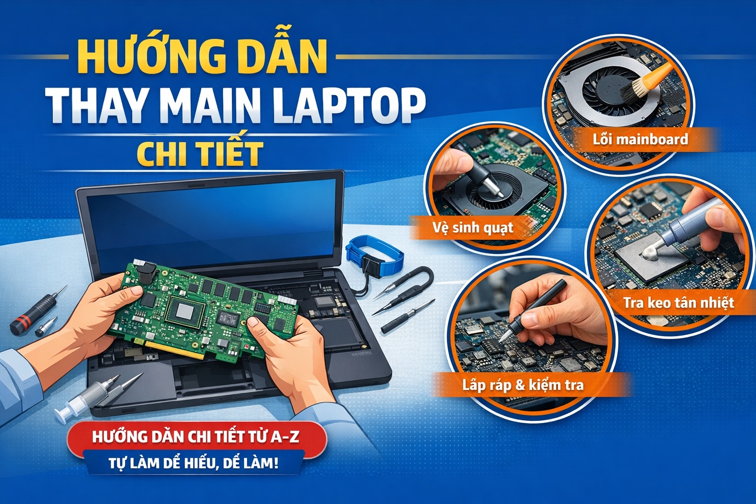 Hướng Dẫn Cách Thay Main Laptop Tại Nhà: Tháo Máy – Tra Keo – Test Full Chức Năng