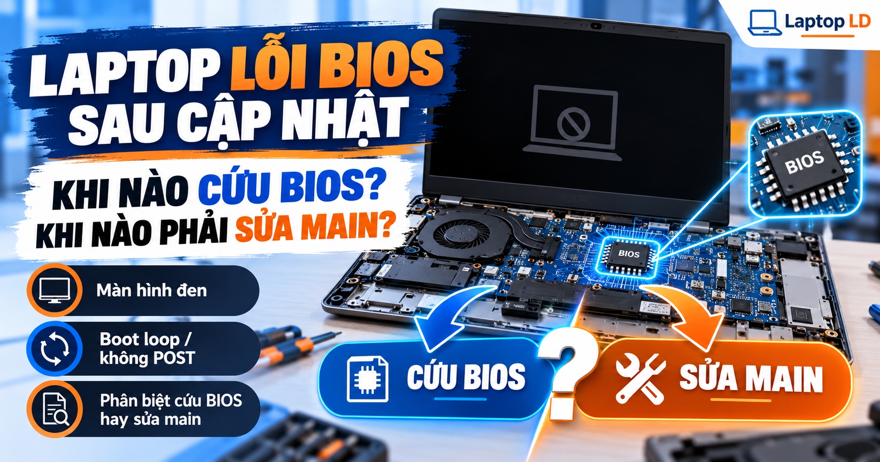 Laptop Lỗi BIOS Sau Cập Nhật: Khi Nào Cứu BIOS, Khi Nào Sửa Main?