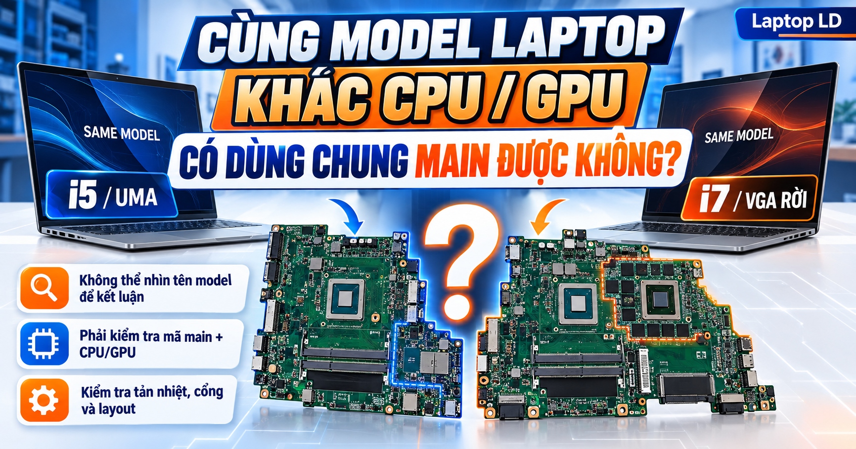 Cùng Model Laptop Khác CPU/GPU Có Dùng Chung Main Được Không?
