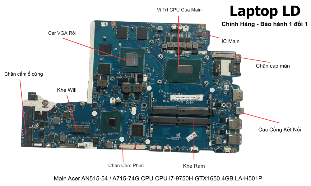 Main laptop Acer AN515-54 / A715-74G i7-9750H GTX1650 chính hãng