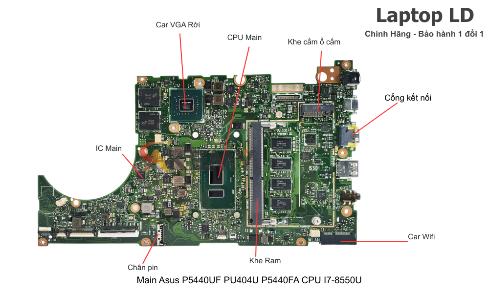 Main laptop Asus P5440UF/PU404U/P5440FA CPU i7-8550U chính hãng, bảo hành 1 đổi 1