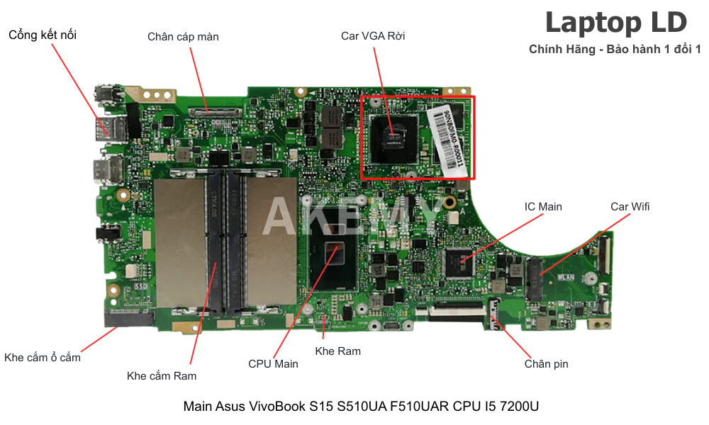 Main laptop Asus VivoBook S15 S510UA F510UAR CPU i5-7200U chính hãng, bảo hành 1 đổi 1