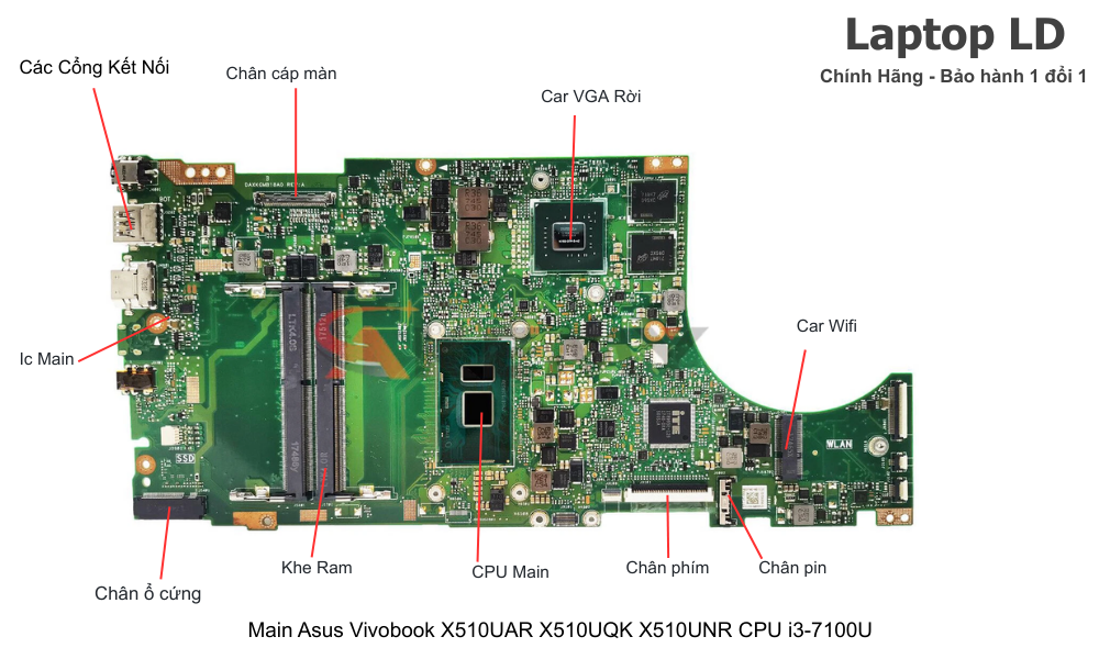 Main laptop Asus VivoBook X510UAR X510UQK X510UNR CPU i3-7100U chính hãng, bảo hành 1 đổi 1