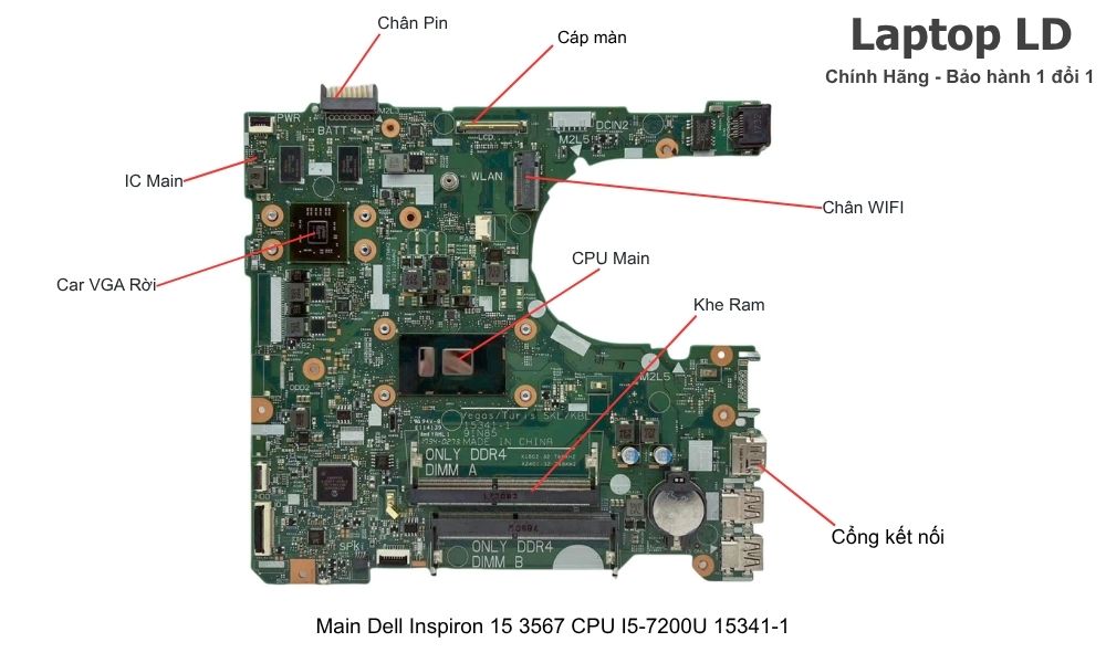 Main laptop Dell Inspiron 15 3567 CPU i5-7200U mã 15341-1 chính hãng, bảo hành 1 đổi 1