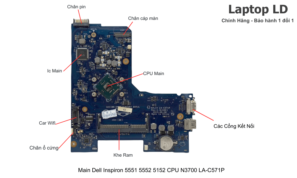 Main laptop Dell Inspiron 5551 5552 5152 CPU N3700 LA-C571P chính hãng, bảo hành 1 đổi 1