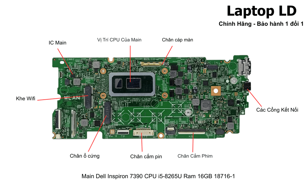 Main laptop Dell Inspiron 7390 i5-8265U RAM 16GB chính hãng