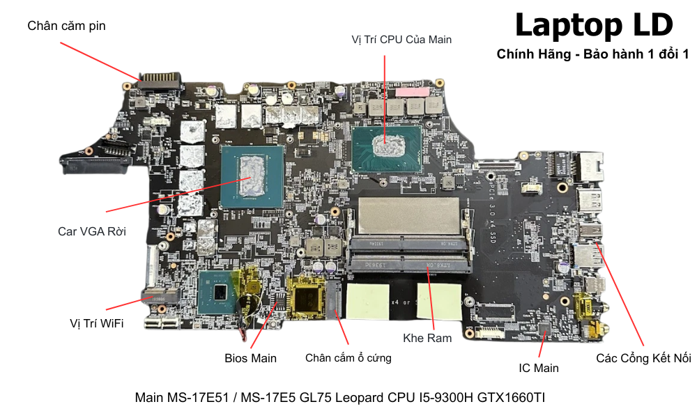 Main laptop MSI GL75 Leopard i5-9300H GTX 1660Ti chính hãng