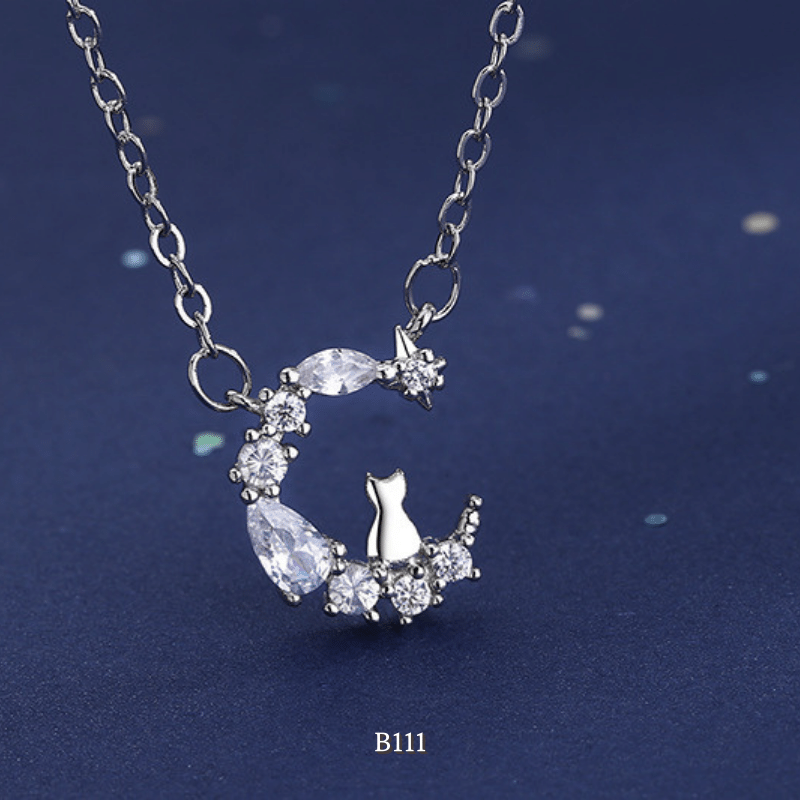 Dây chuyền bạc nữ hình mèo mặt trăng phụ kiện trang sức đẹp B111
