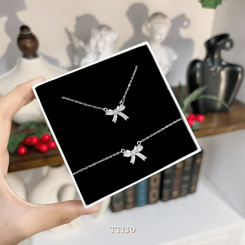 Dây chuyền, Vòng tay, Bông tai đính đá hình nơ TT130