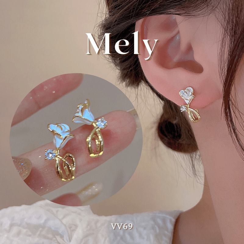 Bông tai hoa cách điệu phối đá thời trang nữ tính Hàn Quốc VV69