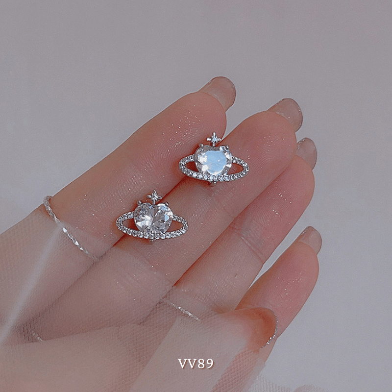 Bông tai nữ hình tim đính đá thời trang hiện đại Mely VV89