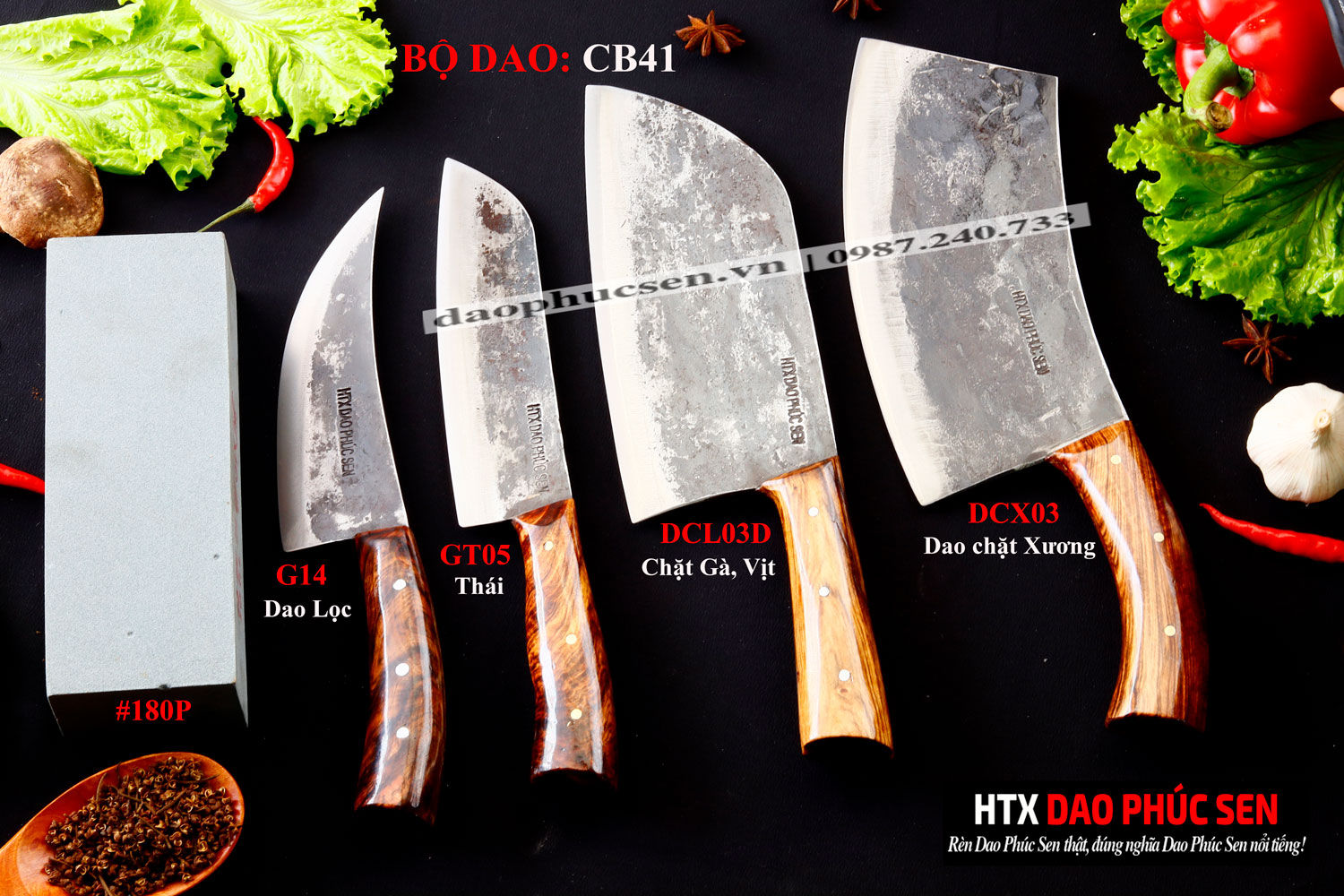 Bộ dao bếp CB41 kèm đá mài