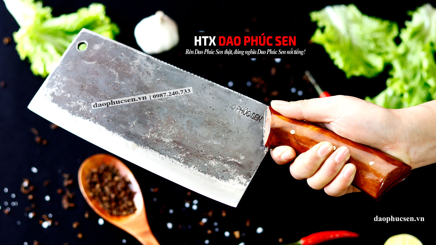 Dao chặt - thái bản 10 - Thép nhíp ô tô - Cán ốp nu - CTB10OND