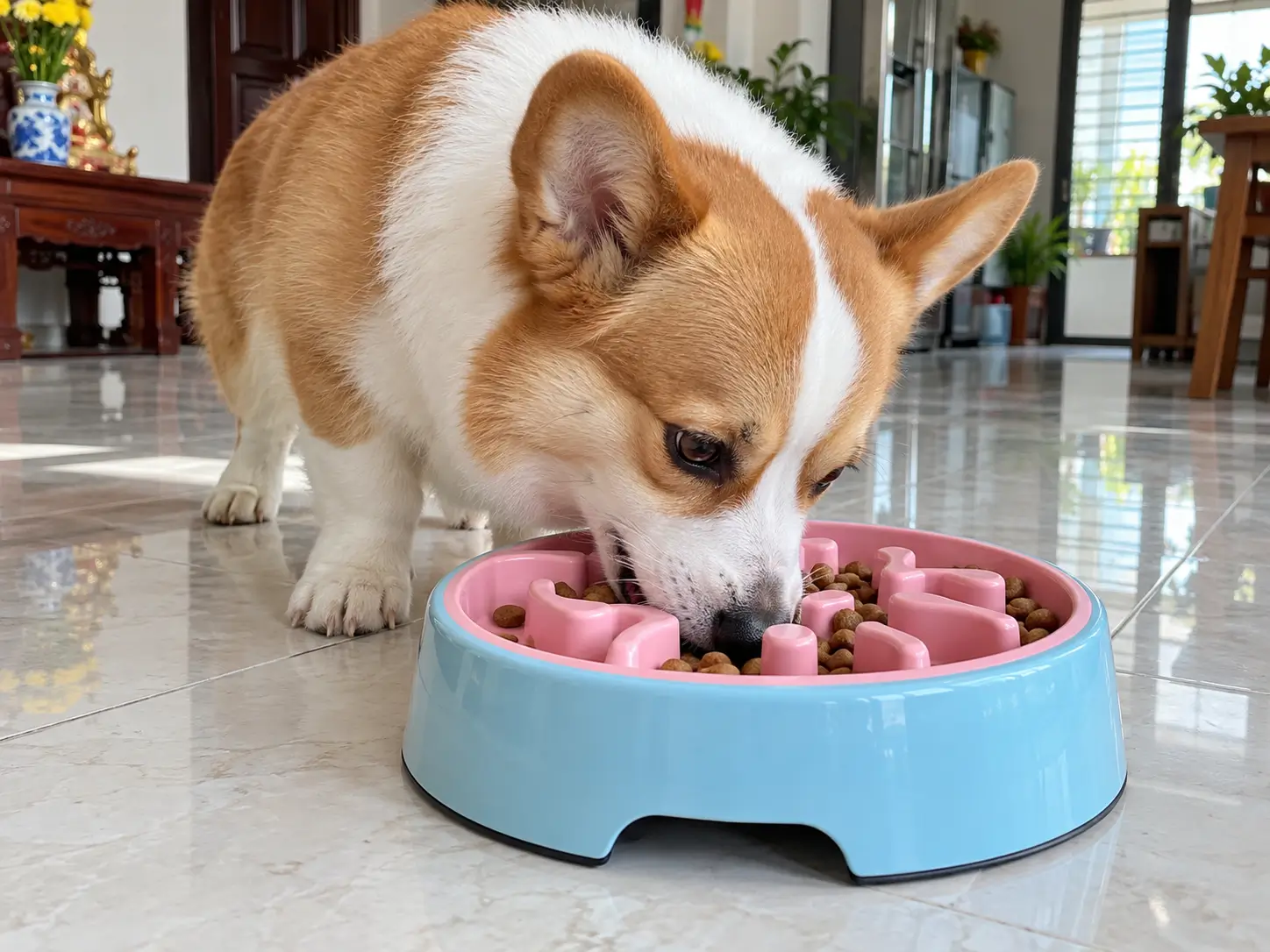 Bát ăn chậm giúp kiểm soát tốc độ nuốt, ngăn ngừa tình trạng sặc thức ăn hay chướng bụng.