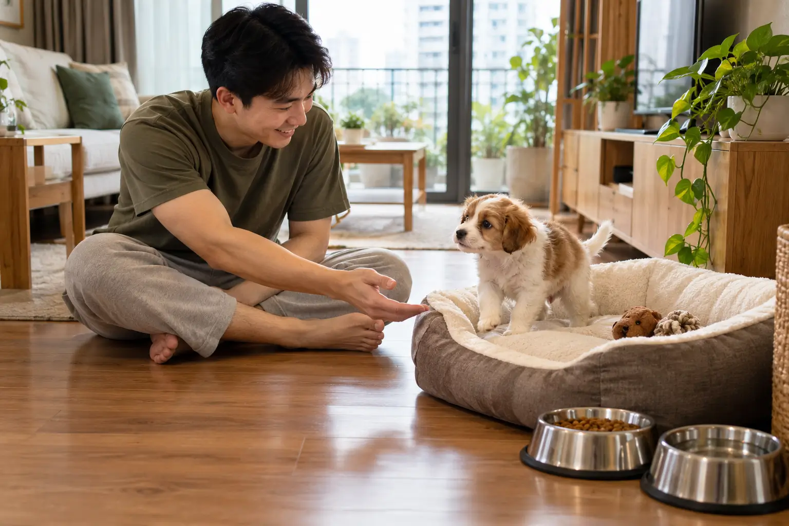 Giúp cún con làm quen với khu vực ăn uống và nơi ngủ nghỉ ngay từ những ngày đầu mới về nhà.