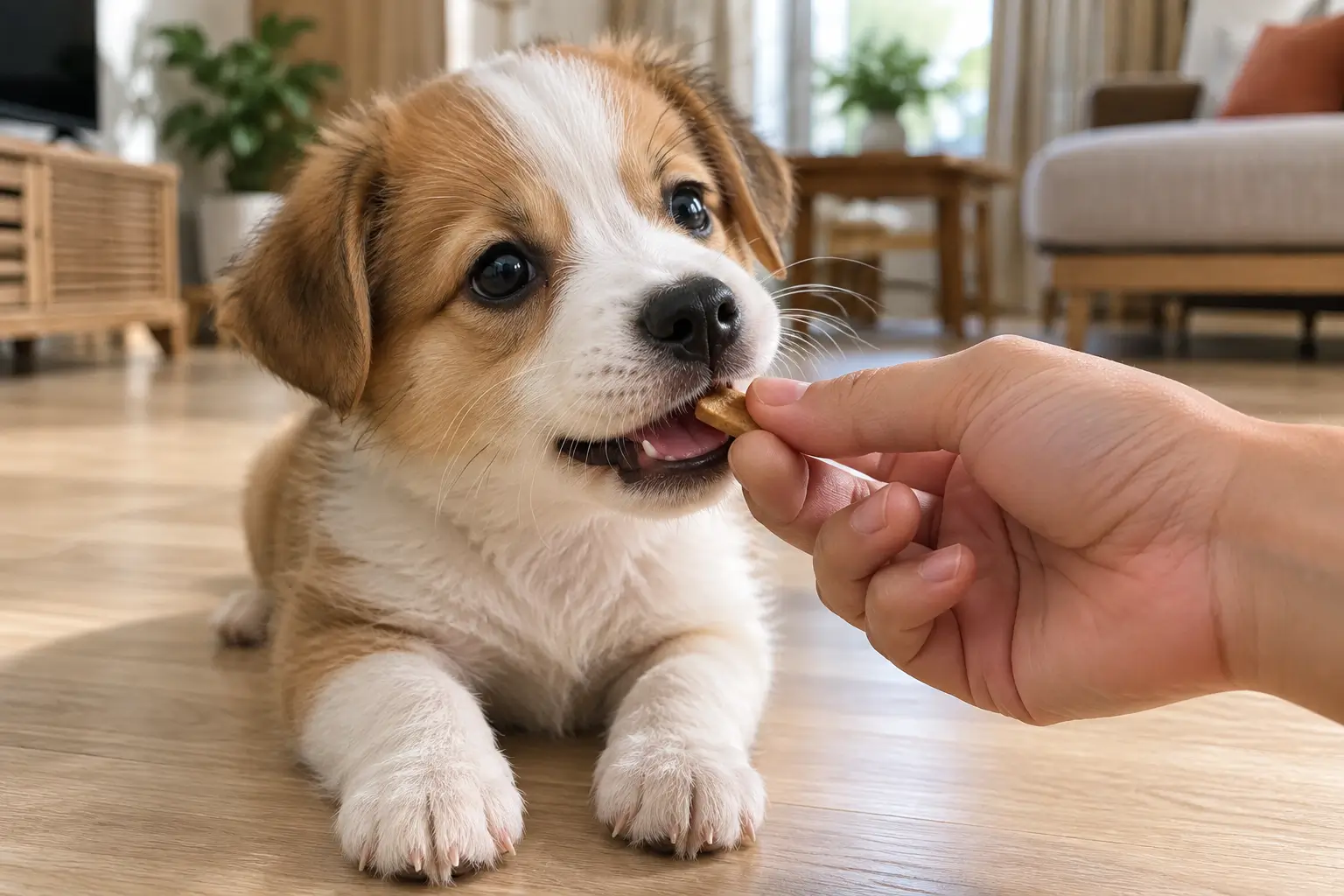 Khen thưởng đúng thời điểm giúp chó con nhanh chóng ghi nhớ hành vi đúng.