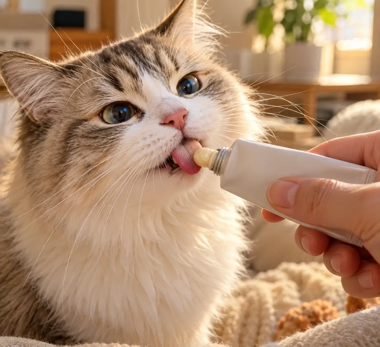Thưởng đồ ăn cho mèo sau khi cắt móng tại nhà