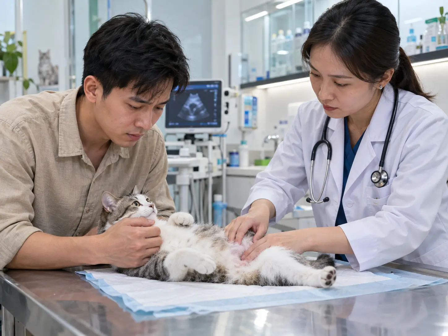 Khi thấy mèo rặn đau hoặc gặp khó khăn khi đi vệ sinh, bạn cần đưa bé đến bác sĩ thú y thăm khám ngay.