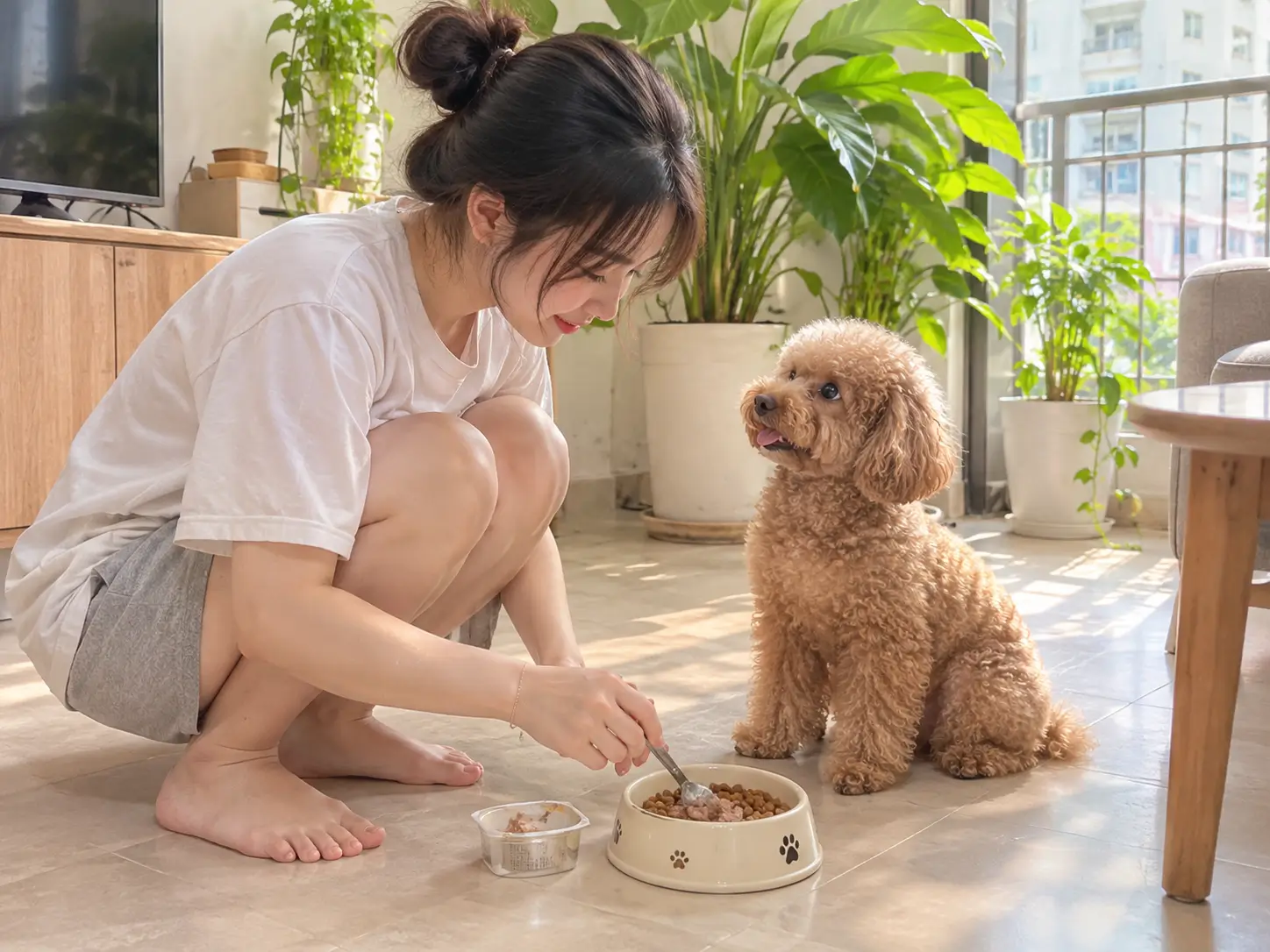 Trộn một lượng nhỏ pate mới vào khẩu phần quen thuộc giúp theo dõi tiêu hóa của thú cưng an toàn.