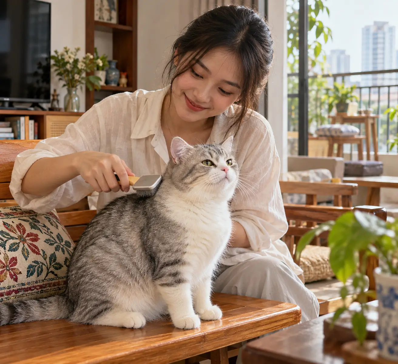 Chải lại lông bằng lược chuyên dụng sau khi lau khô giúp bộ lông tơi xốp, mềm mượt và không bị bết rít.