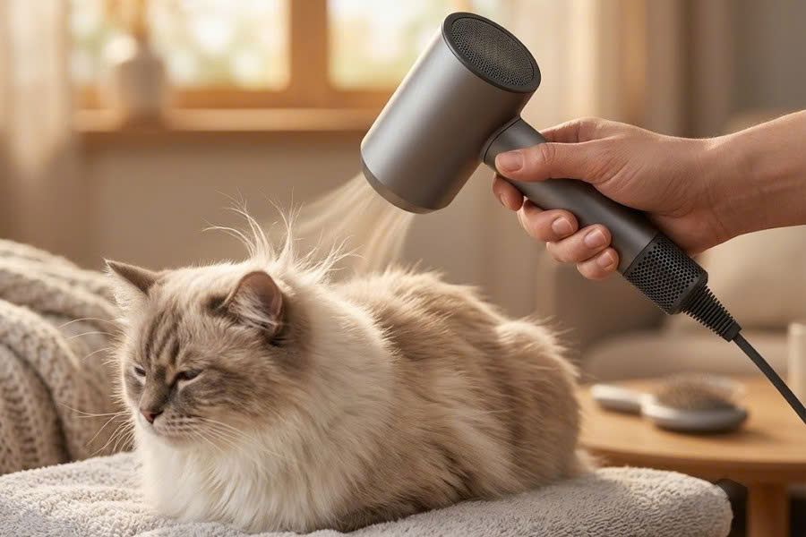 Sấy khô hoàn toàn đến tận lớp lông tơ sát da là thao tác bắt buộc để giúp lông giữ được độ tơi thoáng và hạn chế bã nhờn bết lại nhanh chóng.