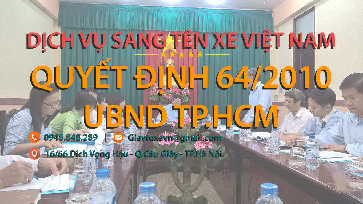 Quyết định 64/2010 TP. HCM về bảng giá tối thiểu tính lệ phí trước bạ các loại xe