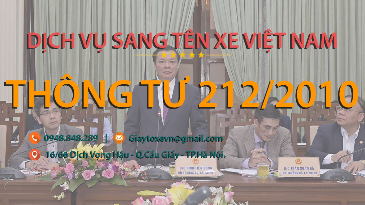 Thông tư 212/2010 về thu Lệ phí cấp giấy đăng ký và biển số phương tiện giao thông đường bộ