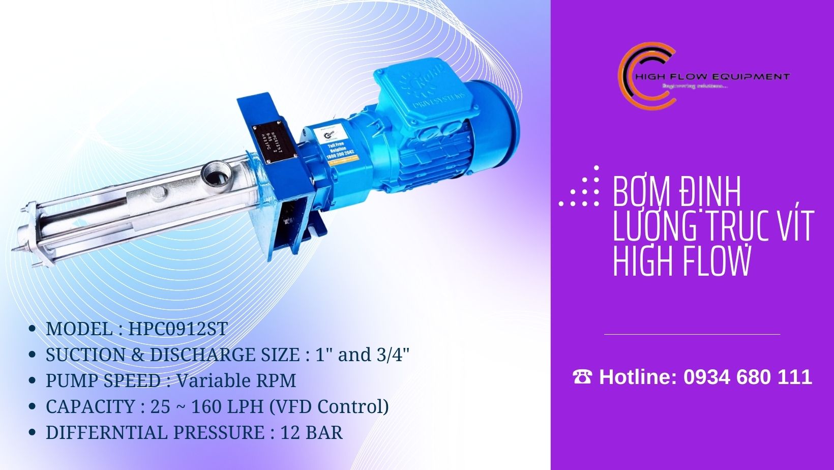Bơm trục vít High Flow – India Model HPC-0912ST
