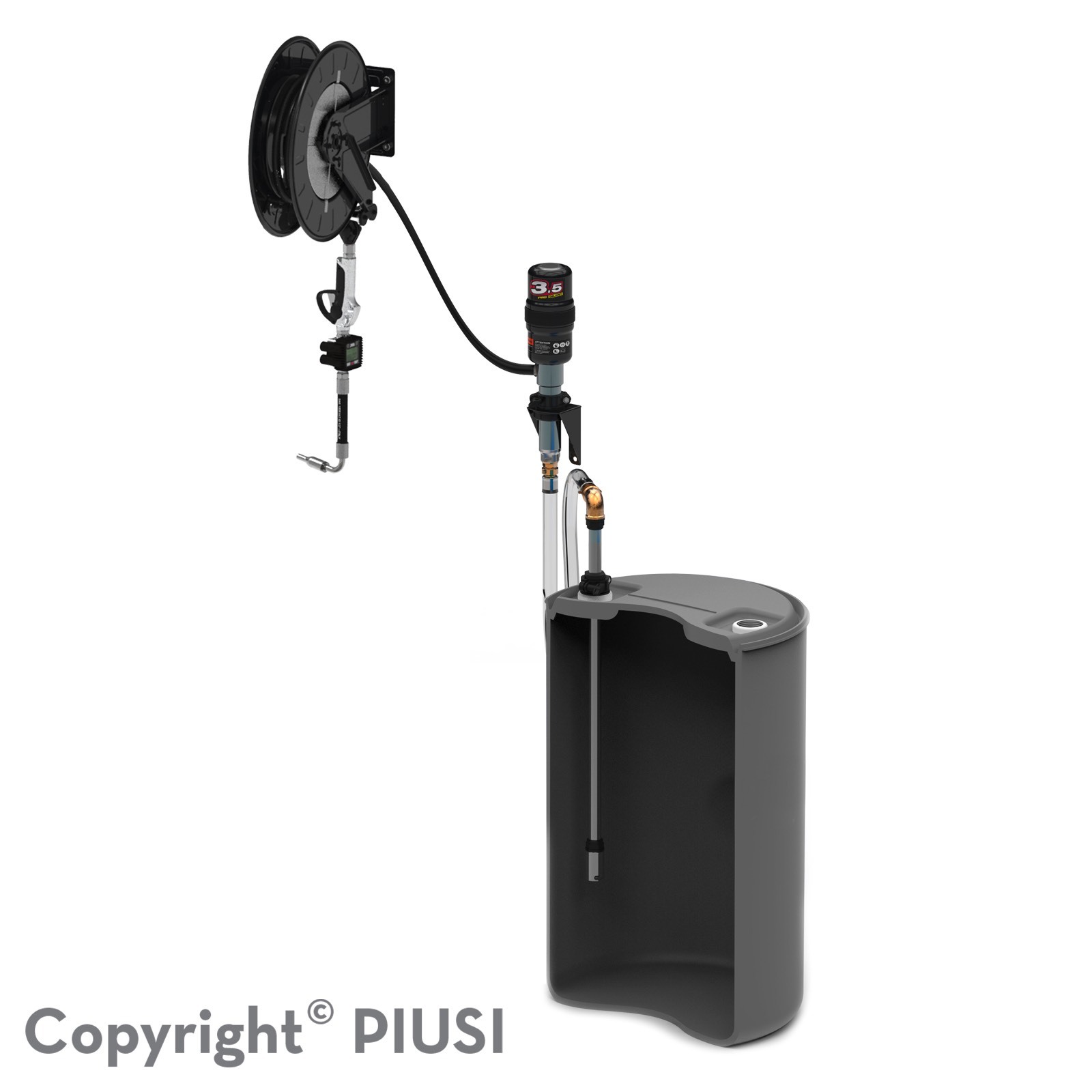 Bộ bơm dầu nhớt khí nén PIUSI Oil Drum Kit 200 5.5 w meter HR