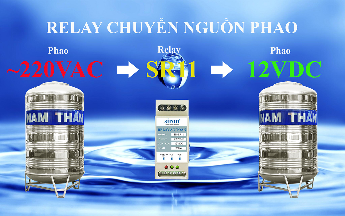 Sơ đồ cách lắp đặt phao điện chống cạn chống tràn bằng nguồn 12V-24VDC