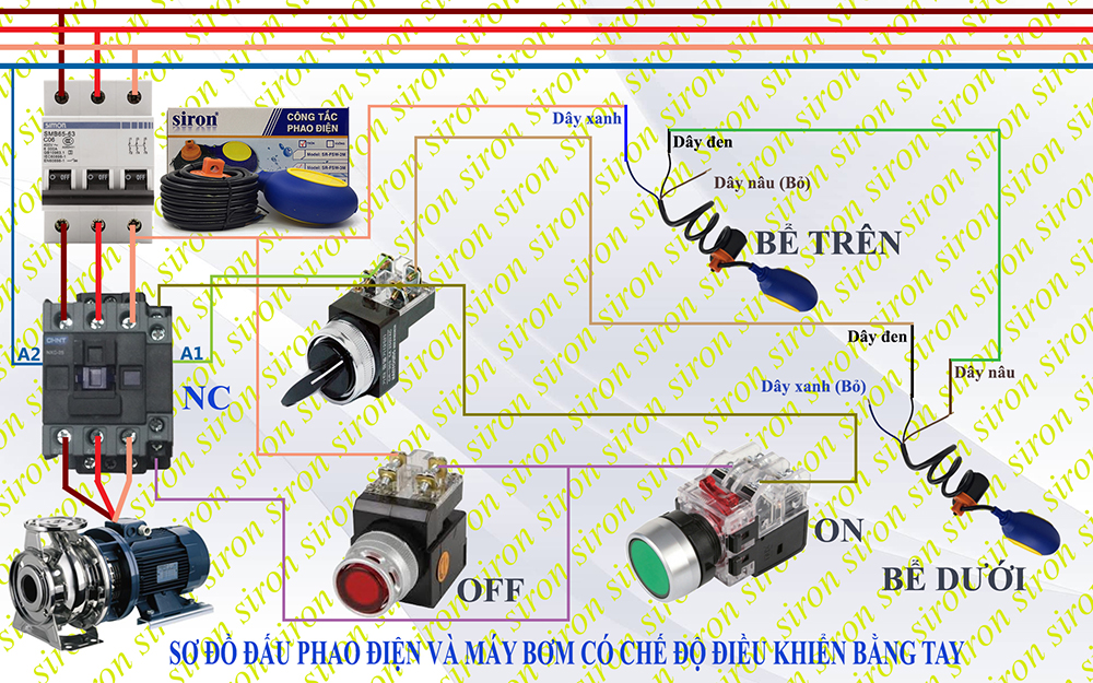 Cách lắp đặt sơ đồ mạch máy bơm nước 2 chế độ điều khiển bằng tay và tự động